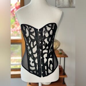 Faux Leather and Mesh Detailed Corset